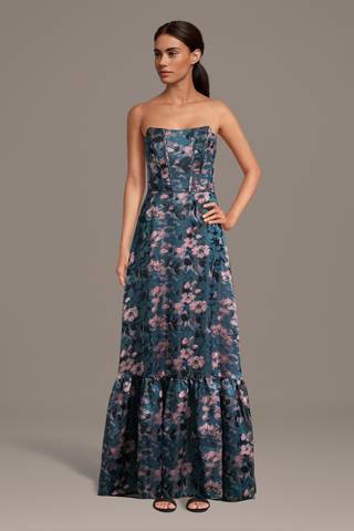 View DB Studio Floral Jacquard A-Line Dress with Flounce Hem in all available color and sizes Picture of Floral Jacquard A-Line Dress with Flounce Hem
